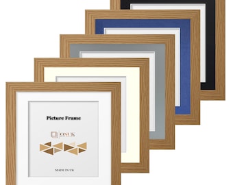 Cadre photo carré en chêne avec supports - Cadres photo carrés effet bois de chêne - Supports noir/blanc/ivoire/bleu/gris - Différentes tailles