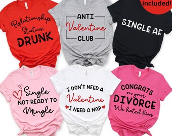 Paquete PNG Anti Valentines, camisa de damas solteras camisas divertidas de grupo de San Valentín, camisa Galentine a juego, archivo PRESENTE sarcástico del día V de las hermanas