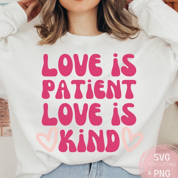 Pink Retro Love Is Kind PNG & SVG 70s inspired, file for Cricut Love Is Patient, Scripture Christian design For Women sublimation Trendy png