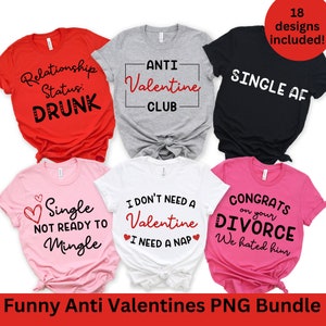 Pacote Anti Valentines PNG, Camisas de Mulheres Solteiras, Camisas Engraçadas de Grupo de Namorados, Camisa Galentine Combinando, Arquivo PRESENTE Sarcástico de Irmãs V-day