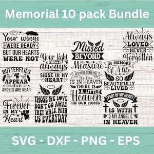 Memorial SVG & PNG bundel, Memorial Quotes Cricut bestanden, rust in vrede SVG, liefdevolle herinnering SVG, hemel SVG, christelijke SVG, verlies rouw cadeau