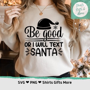 いい子にしてね、さもないとサンタさんにメッセージを送ります SVG & PNG、クリスマスママセーターデザイン、おもしろサンタ SVG、ママライフ SVG、昇華 SVG、ママシャツ SVG、ギフト