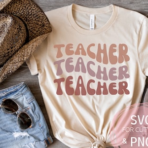Lehrer SVG & PNG Datei Lehrer Retro Lehrer Geschenk, Lehrer Leben Professor Geschenk Gewellte Buchstaben Svg für Cricut Minimalist Clip Art Trendy Lernen