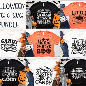 Kids and Children's Halloween SVG & PNG Bundle, Set van 10 Halloween Tee bundel SVGs voor Cricut, dxf, eps, png, Digital Download Designs Gift