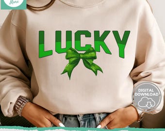Lucky St Patrick's Day Coquette Bow Png, Retro St Patricks day png, Lucky png, St Patrick, St Pattys day png, Retro St Patrick day png