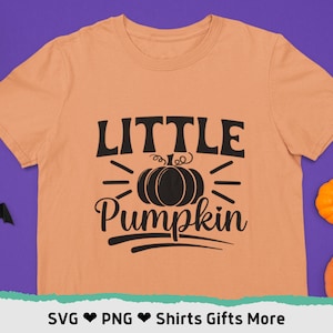 Kleiner Kürbis SVG & PNG, niedliche Baby Halloween Shirt Design, Kinder Herbst Herbst Png geschnitten Datei für Cricut, Kinder Kürbis Clipart, Familie Tee