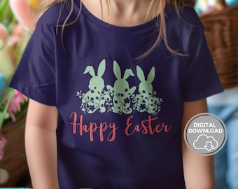 Happy Easter SVG, Easter SVG, Floral Bunny SVG, Spring Svg, Flowers Svg, Easter Shirt Svg, Files For Cricut, Sublimation Designs Downloads