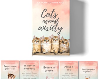 Cats Against Anxiety Cards - 52 Positive Messages and CBT Action Steps for Anxiety Relief - Mindfulness Cat Gift Depression Mental Health