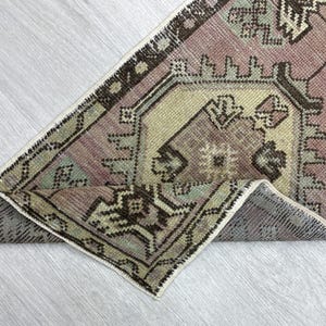 2x3 Pink Brown Vintage Turkish Door mat, Handmade Small Oushak Rug, Bath mat, Accent Rug, 2x3 Wool Rug, Bathroom, Entryway Rug, 1.6x3.1 Ft
