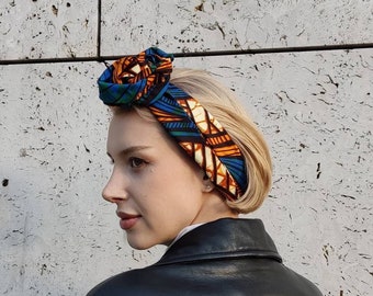 Extra brede haarband met draad van waxprint stof om zelf vast te binden - Afrikaanse motieven