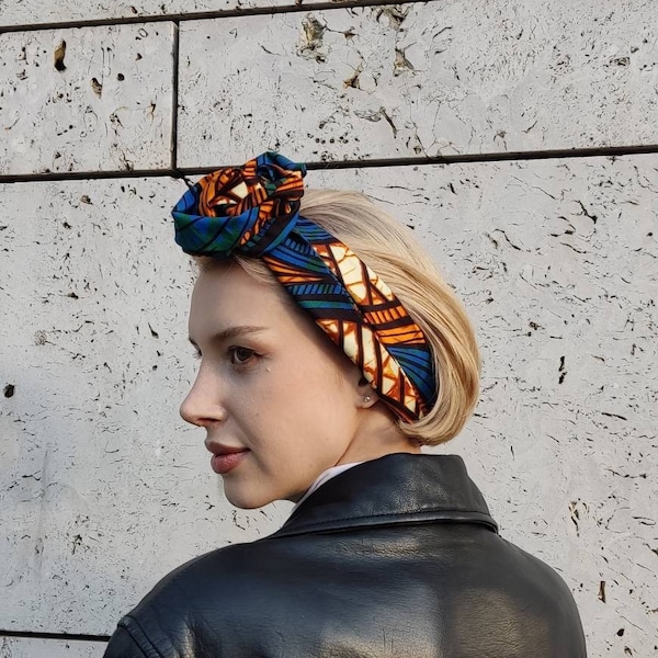 Extra breites Haarband mit Draht aus Wachsdruck Stoff zum selber binden - Afrikanische Motiven