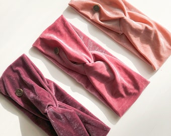Velvet headband with twist knot - "Rose Garden"