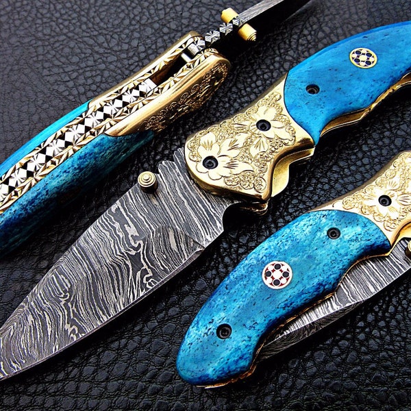 Custom Hand Made Damascus Christmas gift , Birthday , Groomsmen , Anniversary , Wedding Gift for Men  Folding knife FD-18