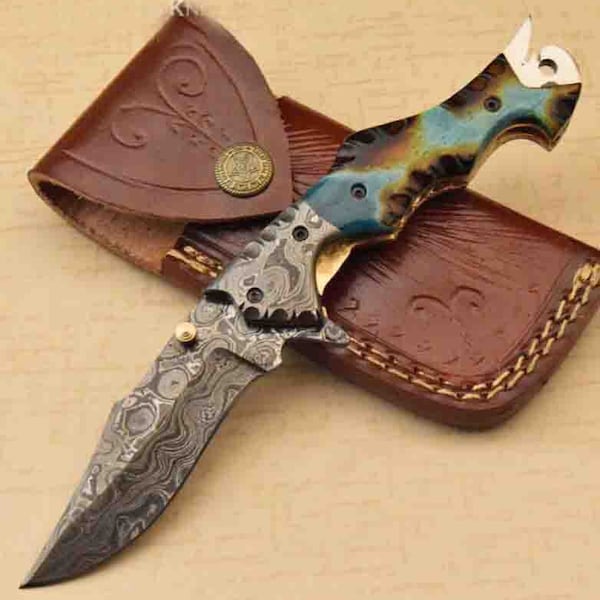 Custom Hand Made Damascus Steel Folding knife FD-9