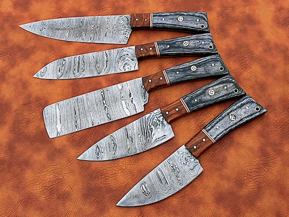 Custom Handmade Chef Knife Set Kitchen Knife Set 1095 Carbon Steel Knife Set  Gift for Her, Anniversary Gift Birthday Gift 