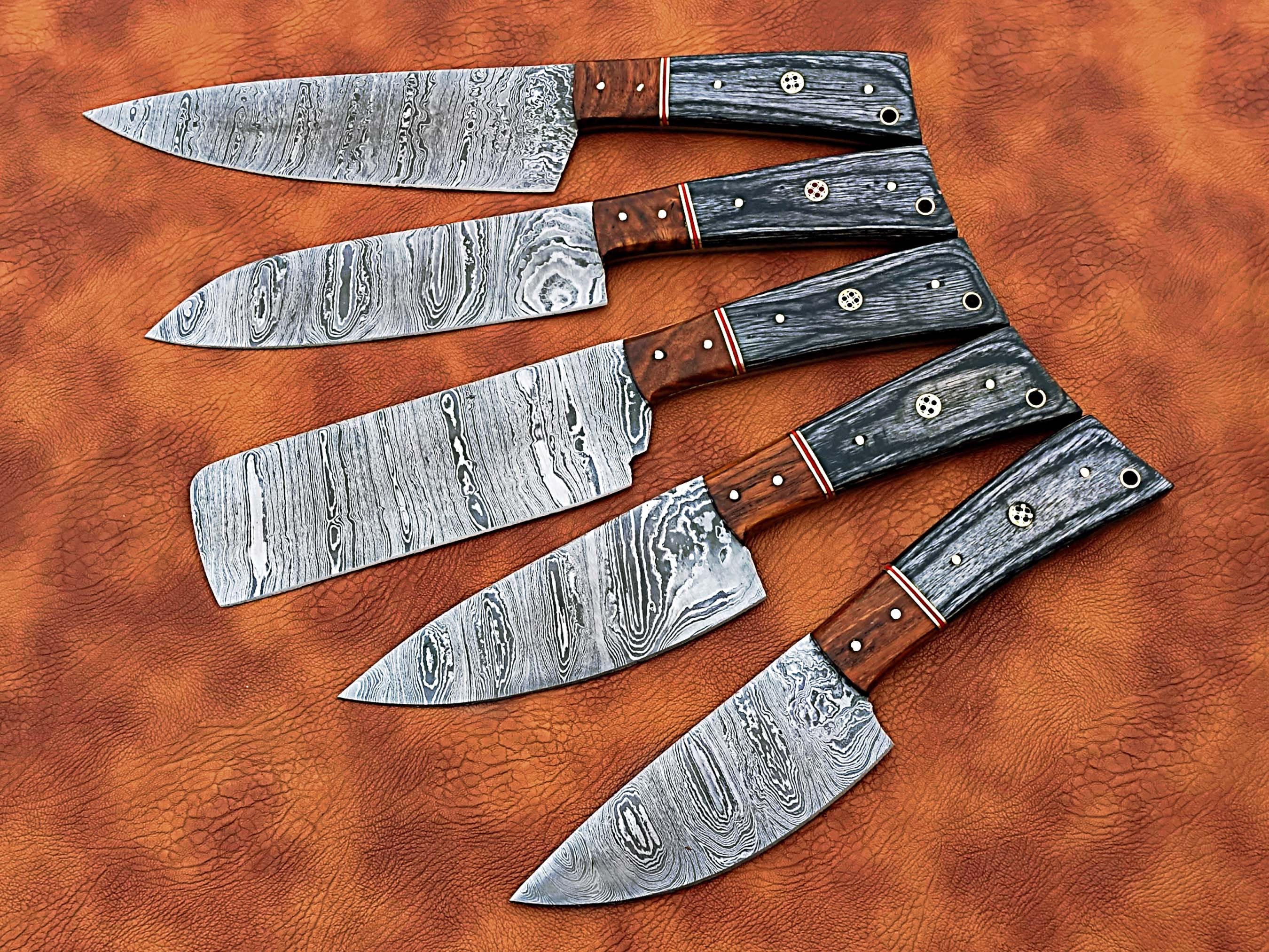 5 Pcs Custom Handmade Damascus Chef Set Knives, Kitchen Knife Set, BBQ  JW-5014