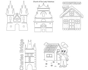 A digital print of building colouring pages