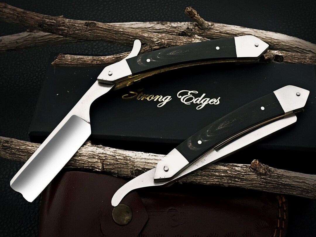 Flat Style Razor Handmade Steel Straight Razor, Classic Barber Blade With Leather ...