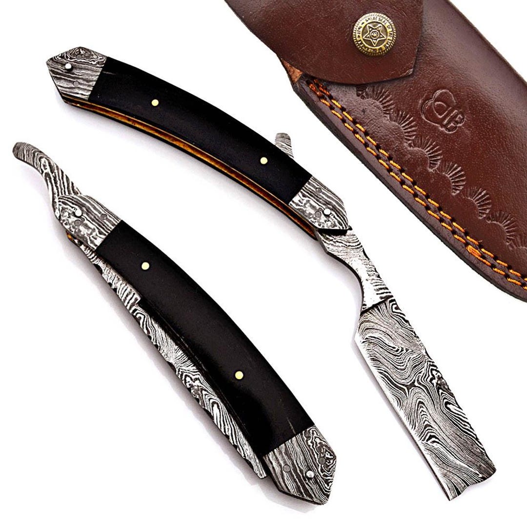 Crocus Steel Razor Handmade Damascus Steel Straight Razor, Barber Blade With Leather ...