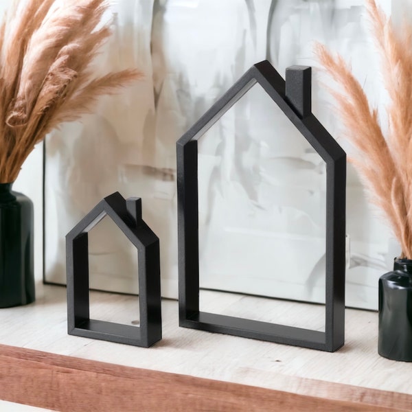 Set of 2 decorative houses NOVA black matt geometric wood table decoration candle holder Nordic Scandinavian Dinner Skandi Nordic