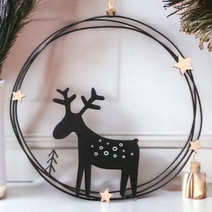 30 cm door wreath Christmas Advent wreath moose reindeer black metal Christmas wreath stars advent welcome front door window hanger door sign