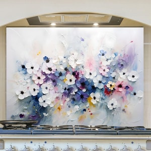 Abstract Floral Tempered Glass Kitchen Backsplash Panel