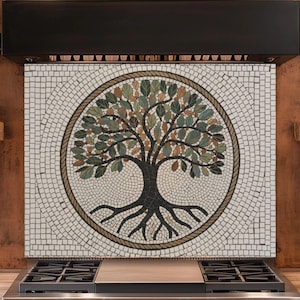 Mosaic Tree Art Glass Kitchen Backsplash Panel