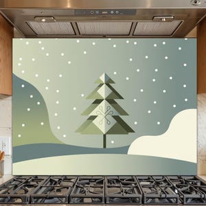 Abstract Moss Green Geometric Pattern 5/32″ Kitchen Glass Backsplash, Tempered Glass Kitchen Decor, Glass Backsplash Panel, Splashback Top