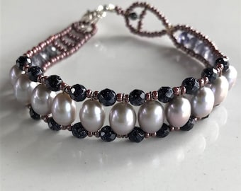 Klassieke parel en edelsteen kralen armband
