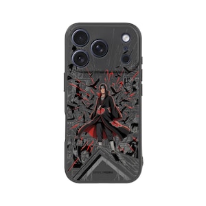 May include: Black phone case featuring a character illustration with a red and black color scheme. The case has a textured design with a graphic of a person standing in front of a flock of birds. The case has a camera cutout and the text "SIMPLYMDRK".