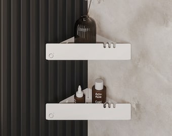 Hoekige metalen doucheplank | zwart of wit mat roestvrijstalen plank | elegante badkamerplank | douche plank
