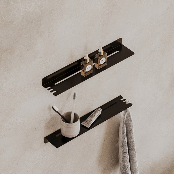 Blade metal shower shelf 40, 60 or 80 cm | black or white matt stainless steel shelf | elegant bathroom shelf | shower shelf