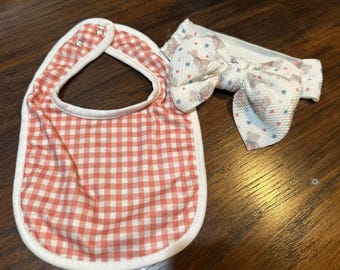 Rosett och haklapp 4 juli-set för flickor - Broderi ingår