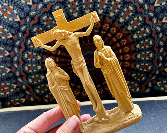 Vintage religious wall hanging, Jesus on cross, hard plastic