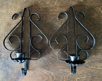 Vintage Black Wrought Iron Candle Sconces: Gothic Home Decor