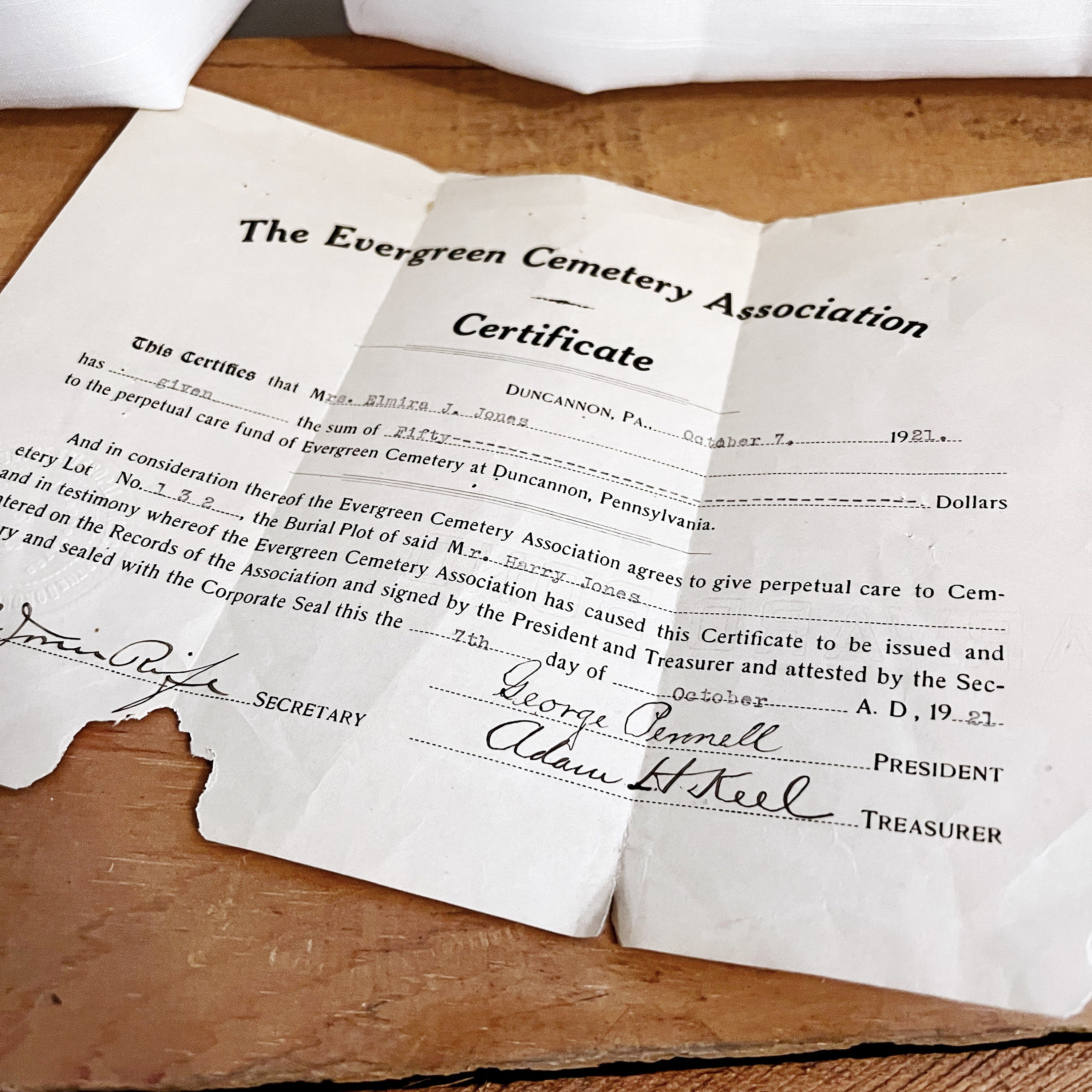Antique Cemetery Plot Certificate, Antique Ephemera, Vintage