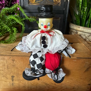 Vintage creepy clown, sitting clown, sinister clown, oddities decor, clowncore, creepy dolls