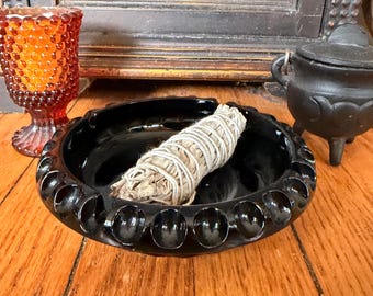 Vintage Black Glass Ashtray, Gothic Catchall Dish, Dark Altar Tray, Witchy Decor, MCM Smoke Glass Vanity Dish