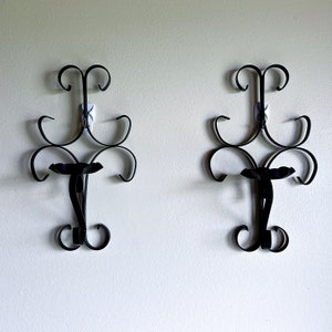 Vintage wrought iron candle sconces, gothic home decor, black wall decor