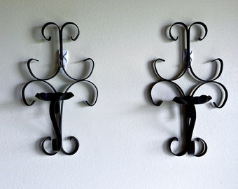 Vintage wrought iron candle sconces, gothic home decor, black wall decor