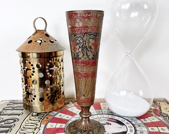 Vintage brass vase, engraved brass, cottagecore decor, altar decor, incense burner