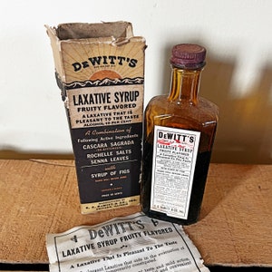 Antique medicine bottle, Dewitt&#39;s Laxative bottle, with original box and insert, oddities, curiosities