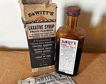 Antique medicine bottle, Dewitt's Laxative bottle, with original box and insert, oddities, curiosities