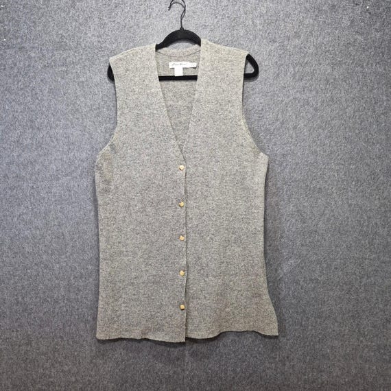 Eddie Bauer, Vintage Eddie Bauer Lamb's Wool Ribbed-Knit Button-Front Cardigan Vest Lrg 90s