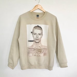 David Bowie sweatshirt, David Bowie 1976 Mugshot Screen Printed Black T Shirt Mens & Womens Sizes glam rock punk