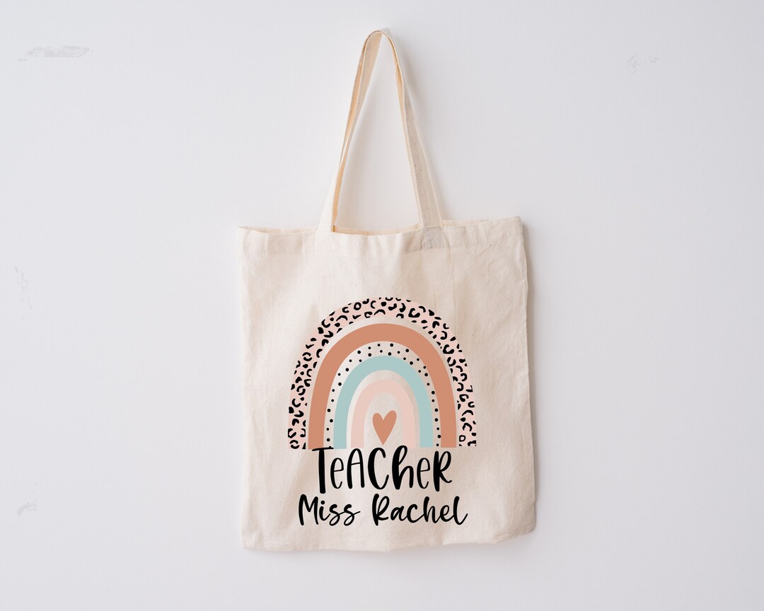Personalized Teacher Tote Bag: Organic Cotton Rainbow Gift - Etsy