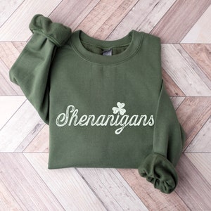 St Patricks Day Sweatshirt for Women, Long Sleeve St Patricks Day Shirt, Shenanigans Shamrock Sweater, Lucky Shirt, Clover Sweatshirt, Gifts