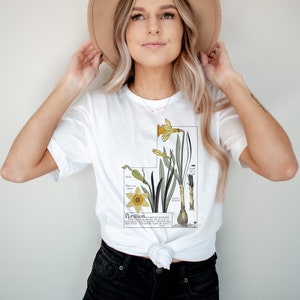 daffodil botanical print shirt, vintage botanical print tee, gardener gift, florist tshirt, gift for gardener spring flower