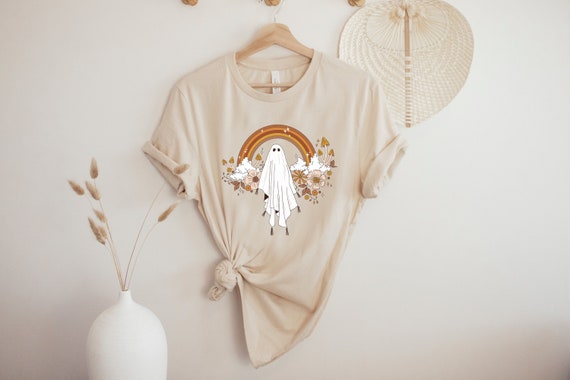 Floral Ghost Shirt: Boho Rainbow Halloween T-Shirt