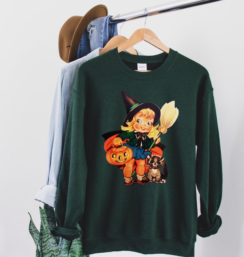 Vintage Halloween Sweatshirt Retro Halloween Shirt Halloween Witch sweatshirt Halloween sweatshirt for Women Fall Pumpkin Crewneck Plus Size image 1